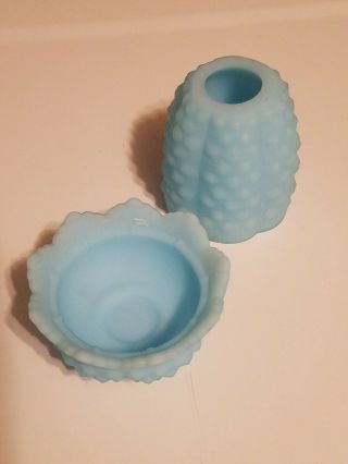 Fenton blue Hobnail Fairy Lamp/Candle Holder Sherbet Lime Satin Glass 4