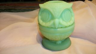Fenton Lime Green Two Part Owl Fairy Lamp Marked On Bottom