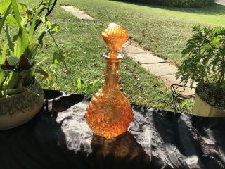 Imperial Marigold Carnival Glass Grapes Tall Decanter With Stopper