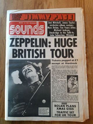 Sounds Music Newspaper November 11th 1972 Led Zeppelin Huge British Tour Cover