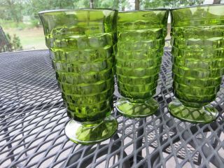 3 VTG Indiana Whitehall Colony Cubist Avocado Green Glass Iced Tea Tumblers EX 2