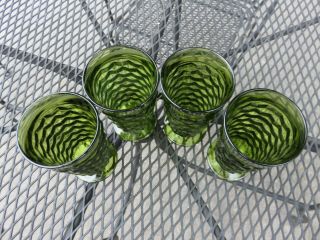 3 VTG Indiana Whitehall Colony Cubist Avocado Green Glass Iced Tea Tumblers EX 3