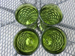 3 VTG Indiana Whitehall Colony Cubist Avocado Green Glass Iced Tea Tumblers EX 4