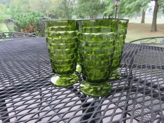 3 VTG Indiana Whitehall Colony Cubist Avocado Green Glass Iced Tea Tumblers EX 5
