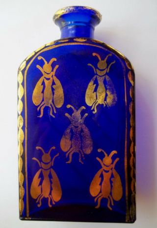 Cobalt Blue Bottle With Gold Bees Hand Painted