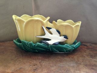 Vintage Mccoy Pottery Yellow Tulips & Swallow Bird Planter Made In Usa