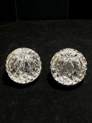 A Signed Waterford Crystal Round Ball Candle Holders Candlesticks