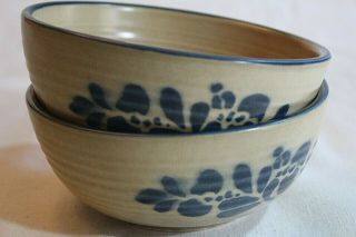 Pfaltzgraff Folk Art 3 Outside Design Soup Cereal Bowls 5.  5 " 009 Blue Tan Usa