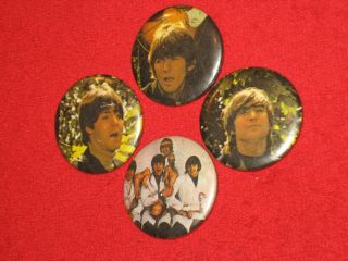 4 Vintage The Beatles Pinback Buttons Rubber Soul Butcher Cover Paul John George