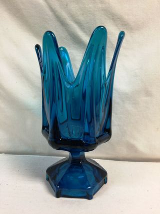 Vintage Mid Century Viking Six 6 Sided Vase Blue 8 1/2 "