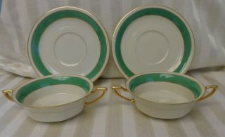 Set Of 2 Vintage Rosenthal China Ivory Soup Bowls & Saucers