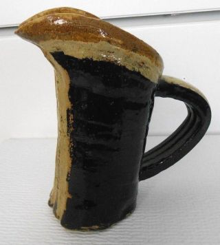 Art Pottery Stoneware Pitcher Jug Hand Thrown Brown Drip Glaze Primitive Naive