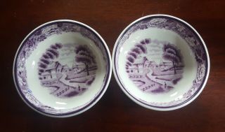 Wood Sons Enoch Woods Ware Porcelain Salt Dip English Scenery Purple Cellar Set
