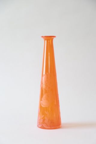JAGUAR etched floral orange studio art glass vase 5