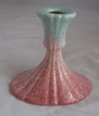 Vintage Roseville Pottery Tourmaline Pink / Aqua Candle Holder 1089 - 41/2 2