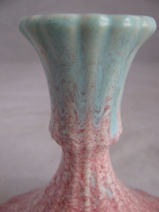 Vintage Roseville Pottery Tourmaline Pink / Aqua Candle Holder 1089 - 41/2 4