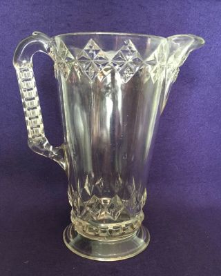 Eapg Antique Pattern Glass Home Water Pitcher Mckee Bros.  1890s Diamond Band