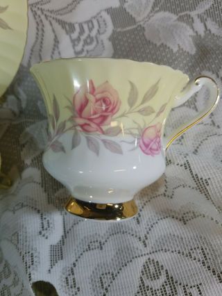 Paragon Fine Bone China Tea Cup and Saucer Trio Yellow with Roses,  Gold England 5
