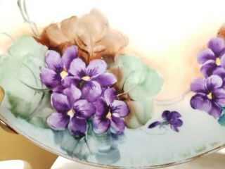 Haviland and Co Limoges France Hand Painted Plate With Gold Handles and Violets 3