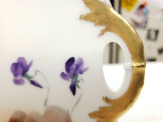 Haviland and Co Limoges France Hand Painted Plate With Gold Handles and Violets 7