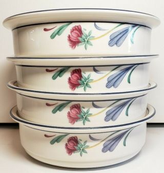 Set Of 4 Lenox Poppies On Blue Cereal/soup Bowls,  6 1/4 "