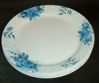 Set Of 5 Corelle Blue Velvet Rose Dinner Plates 10 1/4 " Diam Pre Owned