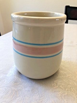 Mccoy Pottery Pink Blue Bands Stripes Vintage Usa 135 Utility Crock Jar
