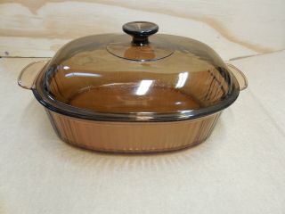 Vintage Corning Ware 4l Oval Roaster Vision Amber Glass Casserole With Lid Usa