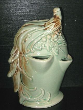 Vintage Mccoy Pottery Vase/planter With Peacock Bird Green