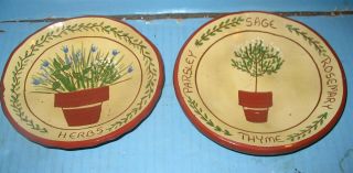2 6 " Red Oaks Pottery Redware Plates Herbs & Parsley Sage.  Signed Pam Armbrust