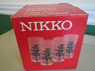 Nikko Happy Holidays Tumbler Highball 12 Oz Glasses (4) Christmas Tree
