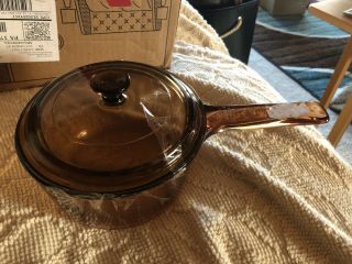 Rare Corning Visions 1 Liter Pot Pan And A Lid Amber