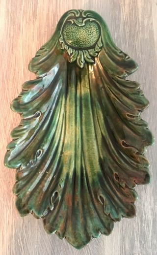 Rare Antique Joseph Roth Jpl Majolica Green Cabbage Leaf Shaped Dish Plate