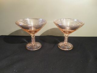 2 Vintage Pink Depression Glass Compote Manhattan Pattern By Anchor Hocking