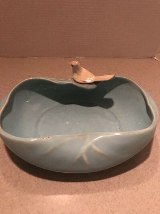 VINTAGE 50 ' S McCOY/POTTERY BOWL DISH PLANTER BLUE WITH YELLOW BIRD 2