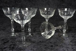 6 Vintage Libbey Rock Sharpe Arctic Rose 6 " Tall Champagne Stemware Floral Clear