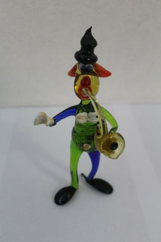 Handmade Art Glass Murano Sculpture Lampwork Figurine Clown With Saxophone