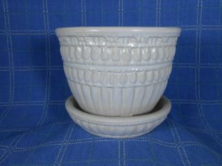 Vintage Mccoy Pottery Usa White/ivory Beaded Jeweled Flower Pot Planter 4 - 3/8 "