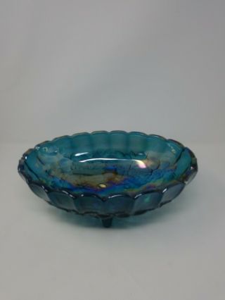 Large Blue Carnival Glass Footed Oval Fruit Bowl 12x9 Vintage