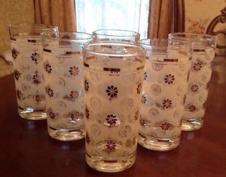 Set Of 6x Vintage Tall Tumblers Drink Glasses,  White With Gold,  Bar Ware,