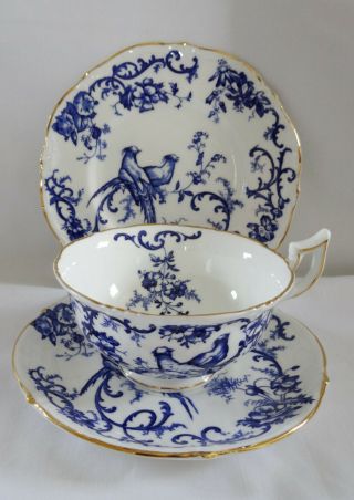 Antique Royal Cauldon Marlborough Blue Trio Cup Saucer Plate