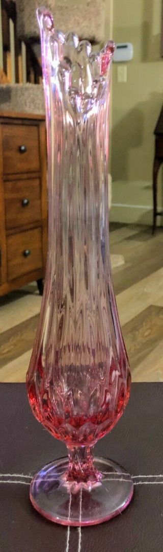 Vtg Fenton Art Glass Swung Bud Vase Stretch Footed Empress Rose Pink 14” Tall