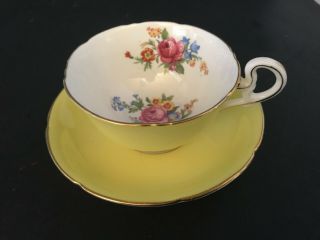 Bone China England Cup & Saucer By Royal Grafton Yellow Floral Pink Rose