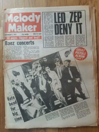 Melody Maker Newspaper November 5th 1977 Led Zeppelin Boomtown Rats Sex Pistols
