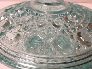 Vintage Pale Blue - Green Cut Glass Covered Candy Dish 7 - 1/2 