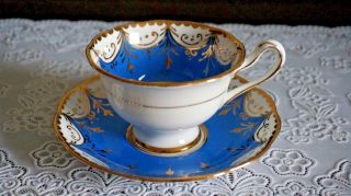 Vintage Royal Albert Crown China Avon Shape Aqua Blue Gold Trim Cup & Saucer Set