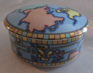 Tiffany & Company Porcelain Earth World Map Design Covered Trinket Box,  Retired
