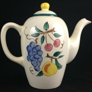 Vintage Coffee Pot By Stangl Pottery Fruit Yellow Grape Cherry Peach Trenton Usa