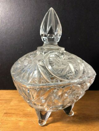 Vintage Lead Crystal Footed Candy Dish With Pinwheels