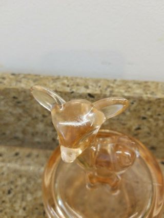 Vintage Jeanette pink DEPRESSION covered GLASS CANDY powder DISH Deer Fawn Lid 5